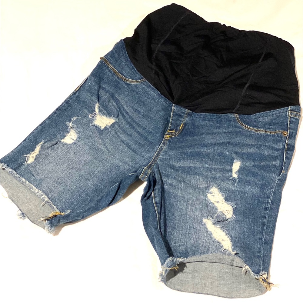 Maternity Jean Denim Pregnancy Band Bermuda Shorts